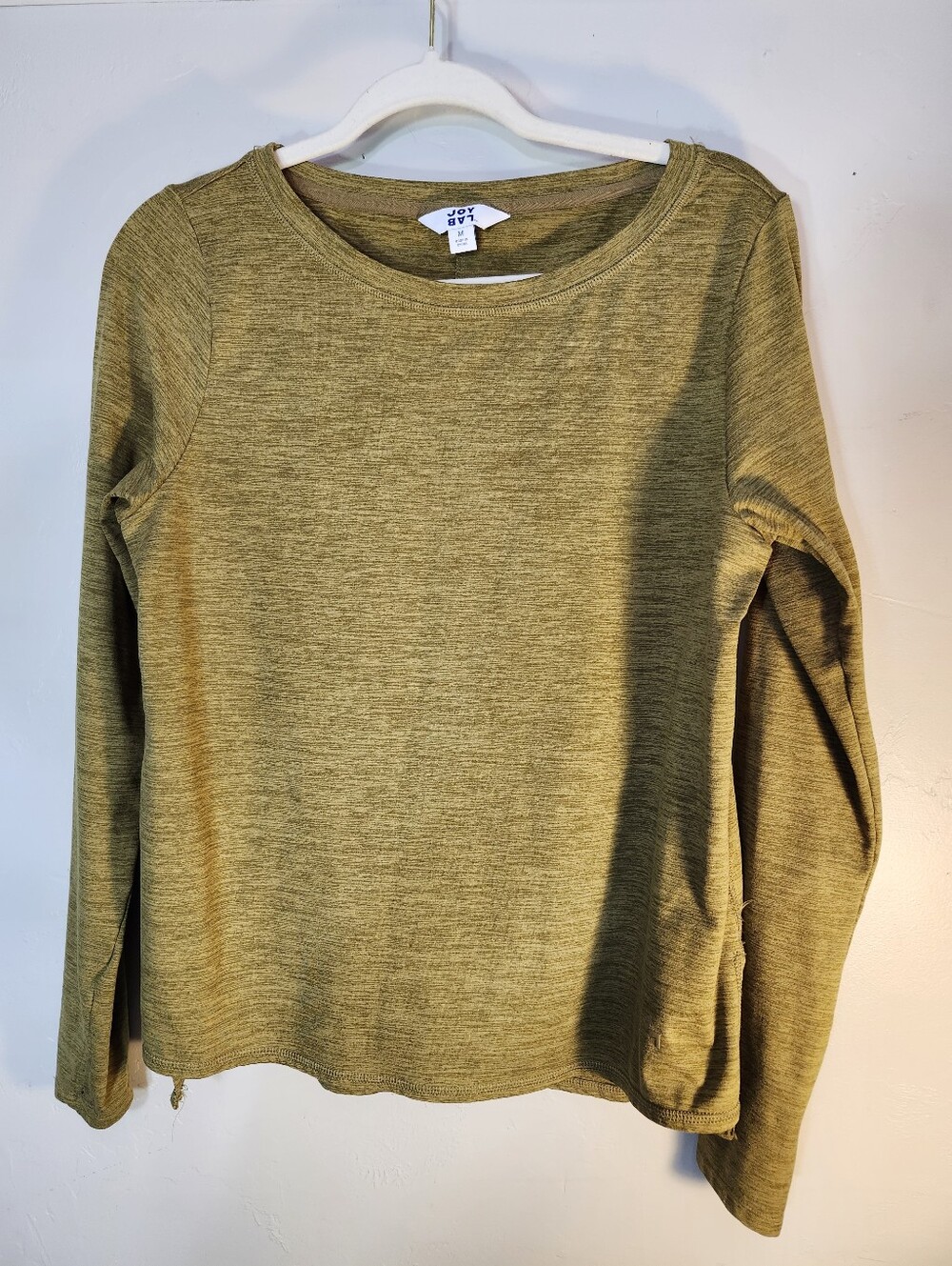 JoyLab Olive Heather Long Sleeve Crewneck Top